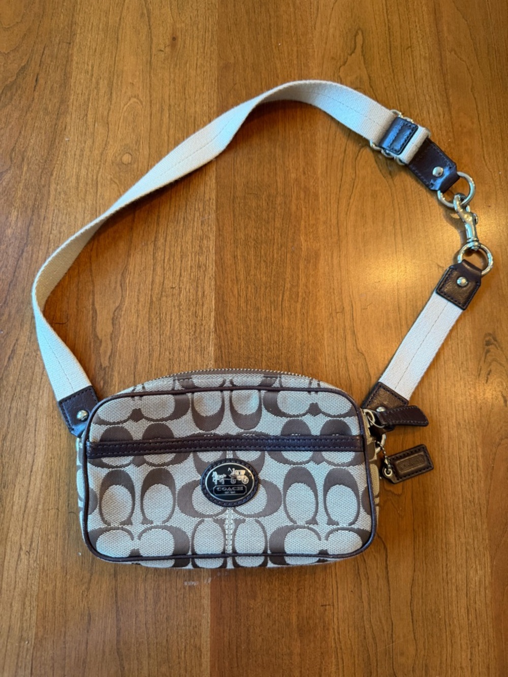 Coach Monogram Canvas Crossbody in Brown and Cream